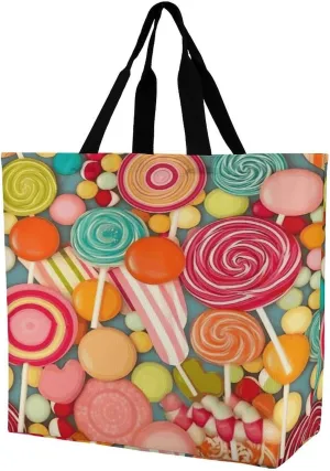 Women's Large-capacity Shoulder Shopping Bag Reusable Foldable Shopping Bags Lollipops Pattern Beach Bag
