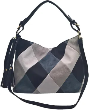 Women's PU Leather Tote Bag Retro Large Shoulder Crossbody Bag Checkered Handbag Top Handle Purse Satchel