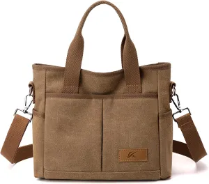 Women's Small Canvas Tote Purses Casual Multi-pocket Shoulder Crossbody Bag Everyday Handbags