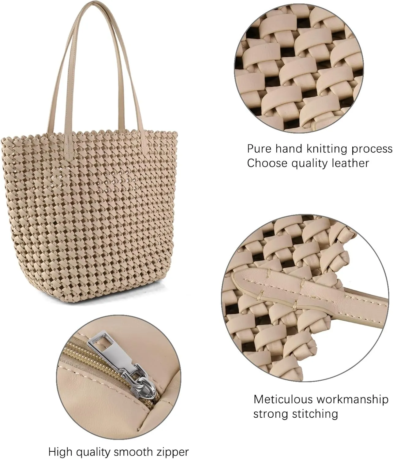 Woven Bag for Women Vegan Leather Tote Bag Large Summer Beach Travel Handbag and Clutch Retro Handmade Shoulder Bag