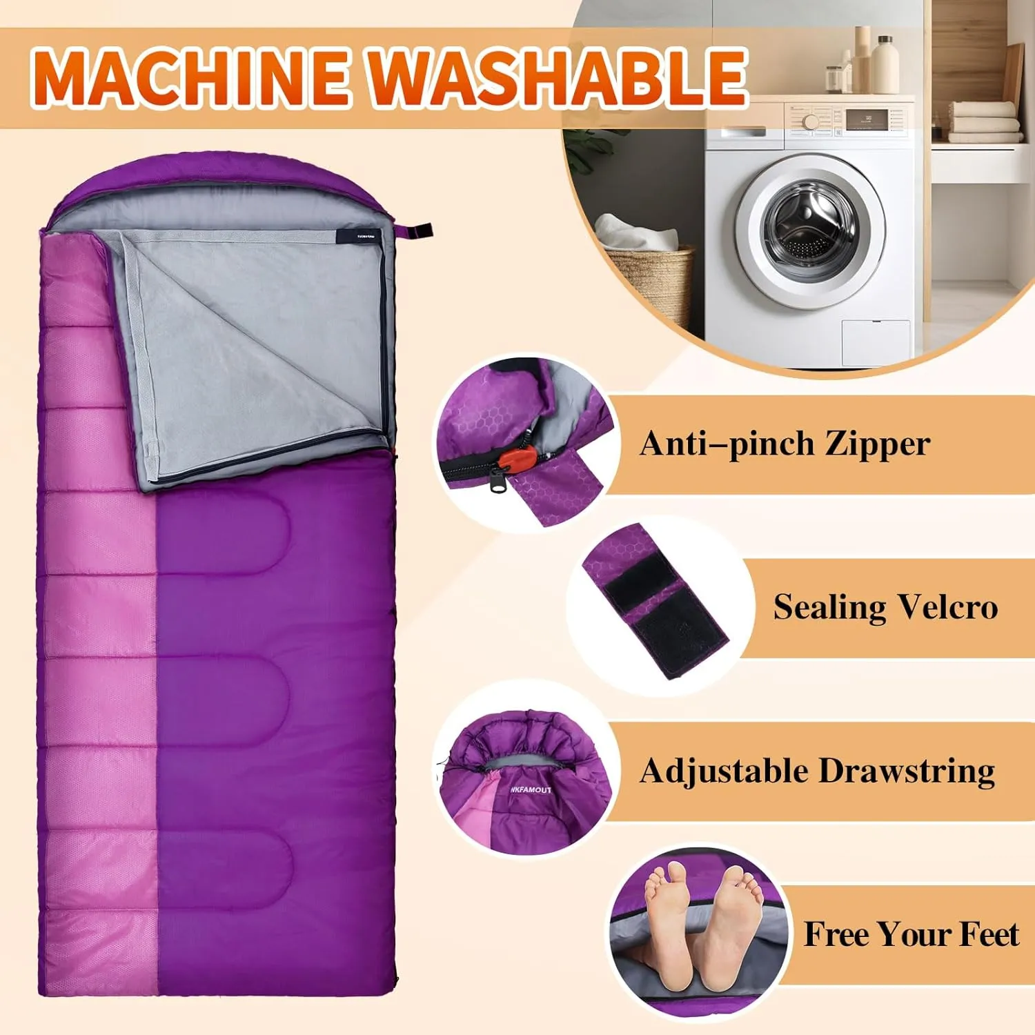 XL 10 Degree Sleeping Bags Waterproof for Adults 350GSM Machine Washable with Compression Sack for 3-4 Season Camping Outdoor
