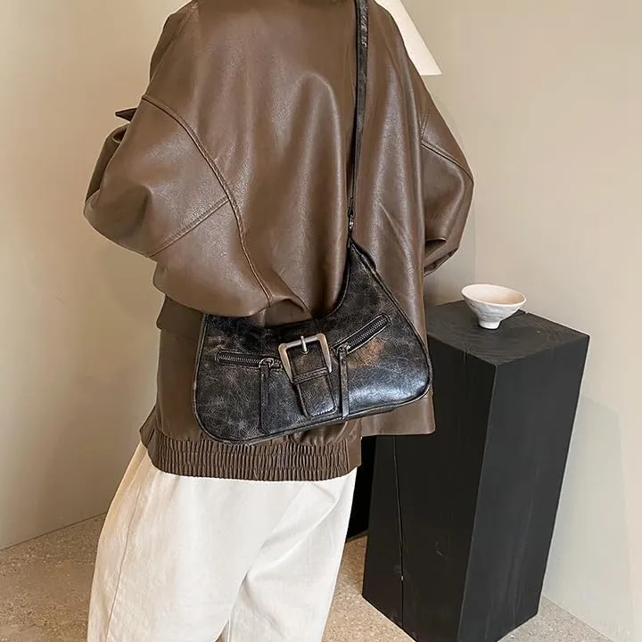 Y2K Shoulder Bag Vintage Half Moon Crossbody Bags for Women Cool Punk Hobo Purse Retro Y2K Handbag