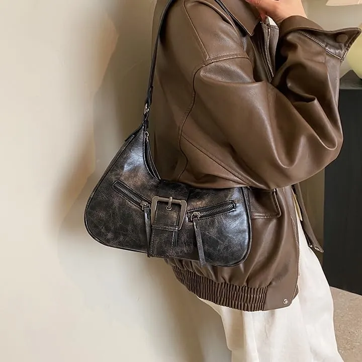 Y2K Shoulder Bag Vintage Half Moon Crossbody Bags for Women Cool Punk Hobo Purse Retro Y2K Handbag