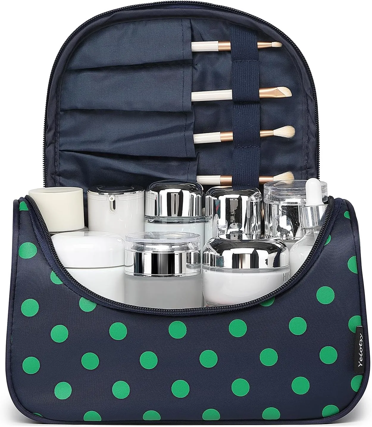 Yeiotsy Travel Cosmetic Bag – Polka Dots Makeup Travel Organizer, Hanging Toiletry Bag for Women