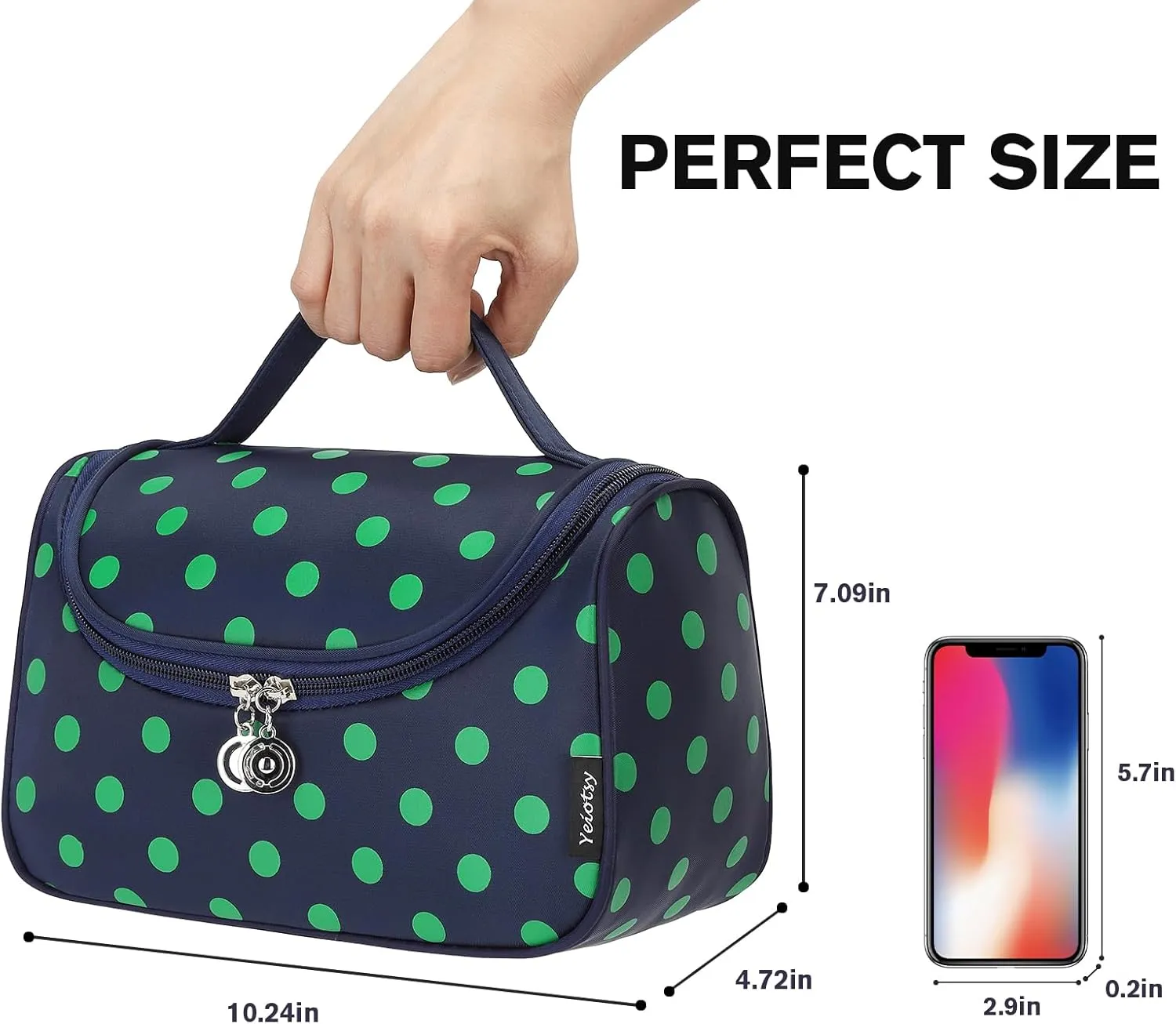 Yeiotsy Travel Cosmetic Bag – Polka Dots Makeup Travel Organizer, Hanging Toiletry Bag for Women