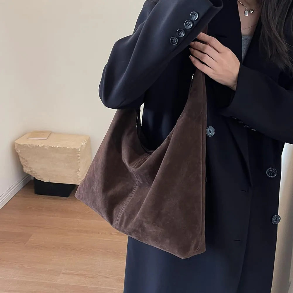 YFGBCX Suede Bag Brown Tote Bags for Women Suede Purse Fall Crescent Bag Slouchy Hobo Handbag