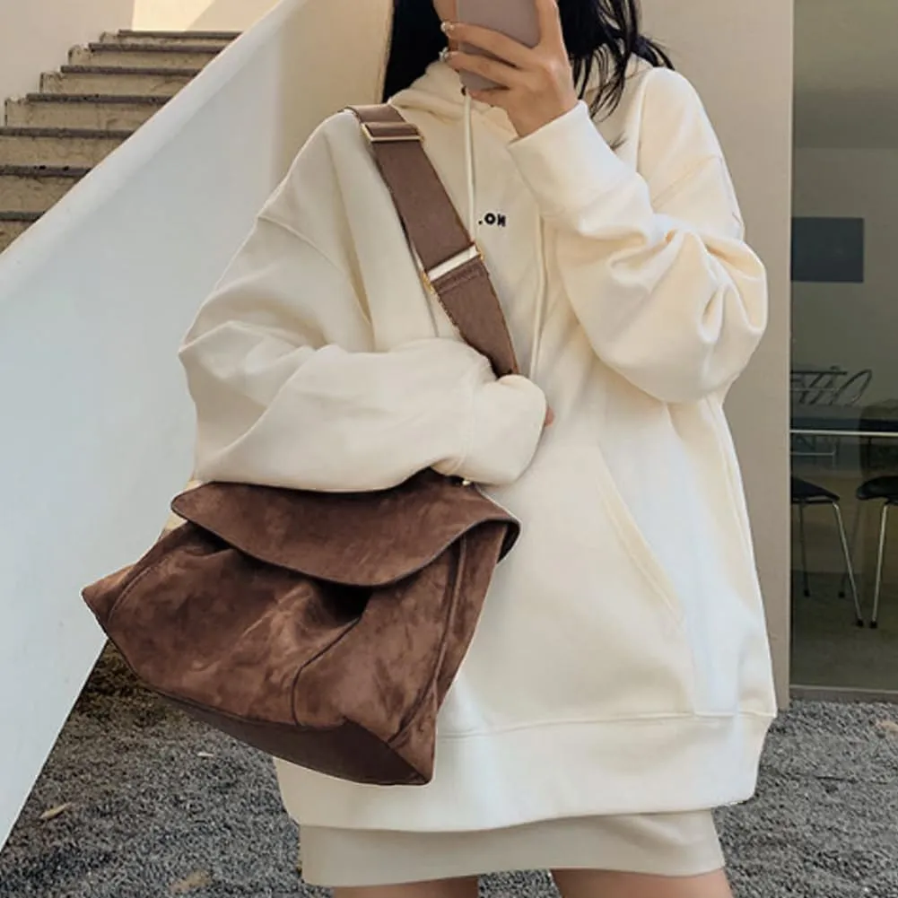 YFGBCX Suede Tote Bag Brown Slouchy Work Bag Suede Shoulder Bag Crossbody Purse for Women
