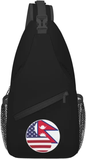 Yin Yang Flag Combination Of America And Nepal Crossbody Bags For Women Men Chest Backpack Gym Shoulder Bag Travel Outdoor Sports Casual Crossbody Bags