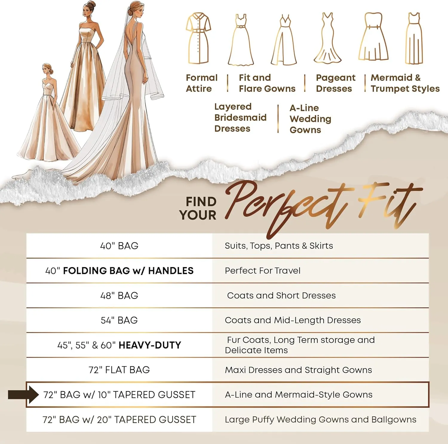 Your Bags Women’s Dress and Gown Garment Bag -72”x24” and 10” Tapered Gusset Prom Bags (Black and White Demask)