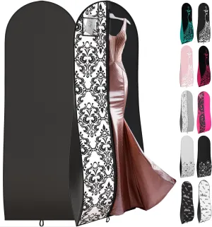 Your Bags Women’s Dress and Gown Garment Bag -72”x24” and 10” Tapered Gusset Prom Bags (Black and White Demask)