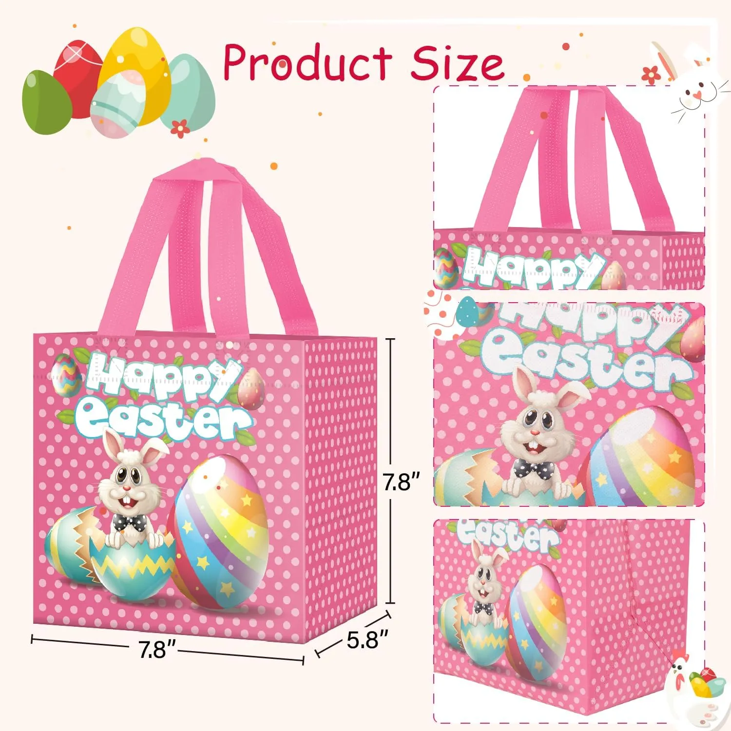 ysmile Easter Egg Hunt Bag, Non-Woven Easter Gift Bag with Handle, Carrot Bunny Chick Basket, Treat Bag 16 Pack