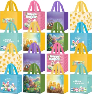 ysmile Easter Egg Hunt Bag, Non-Woven Easter Gift Bag with Handle, Carrot Bunny Chick Basket, Treat Bag 16 Pack