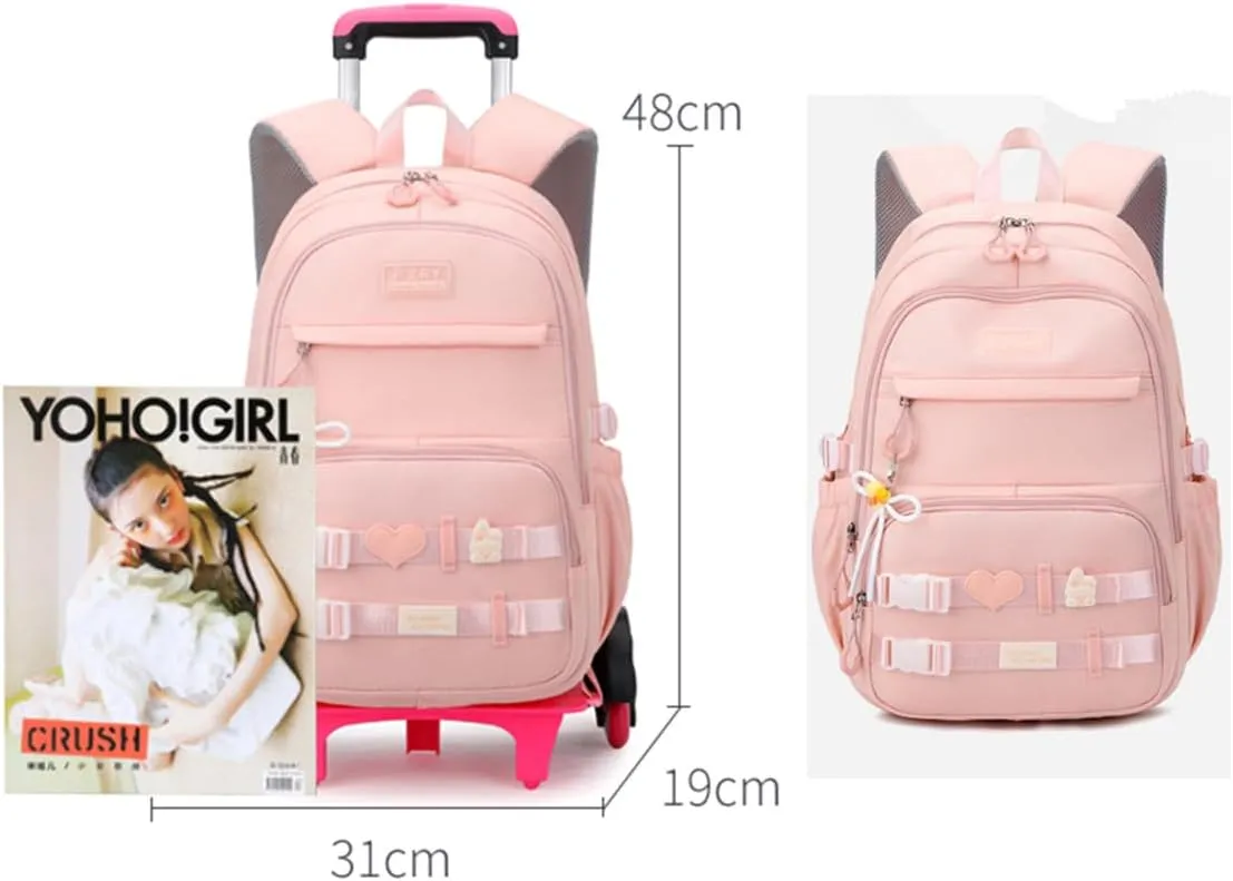 ZHANAO Girls Rolling Backpack Wheeled Backpack for Boys Trolley School Bags Kids Luggage Roller Backpack with 6 Wheels
