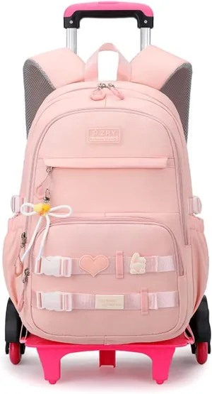 ZHANAO Girls Rolling Backpack Wheeled Backpack for Boys Trolley School Bags Kids Luggage Roller Backpack with 6 Wheels