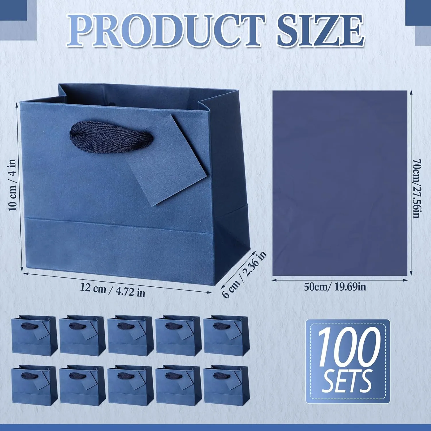 Zhanmai 100 Pcs 4.7 x 2.4 x 3.9 Inch Mini Gift Bags Bulk with Tissue Paper Kraft Paper Bag with Handle Gift Tag for Birthday, Valentine‘s Day, Wedding Showers (Navy Blue)