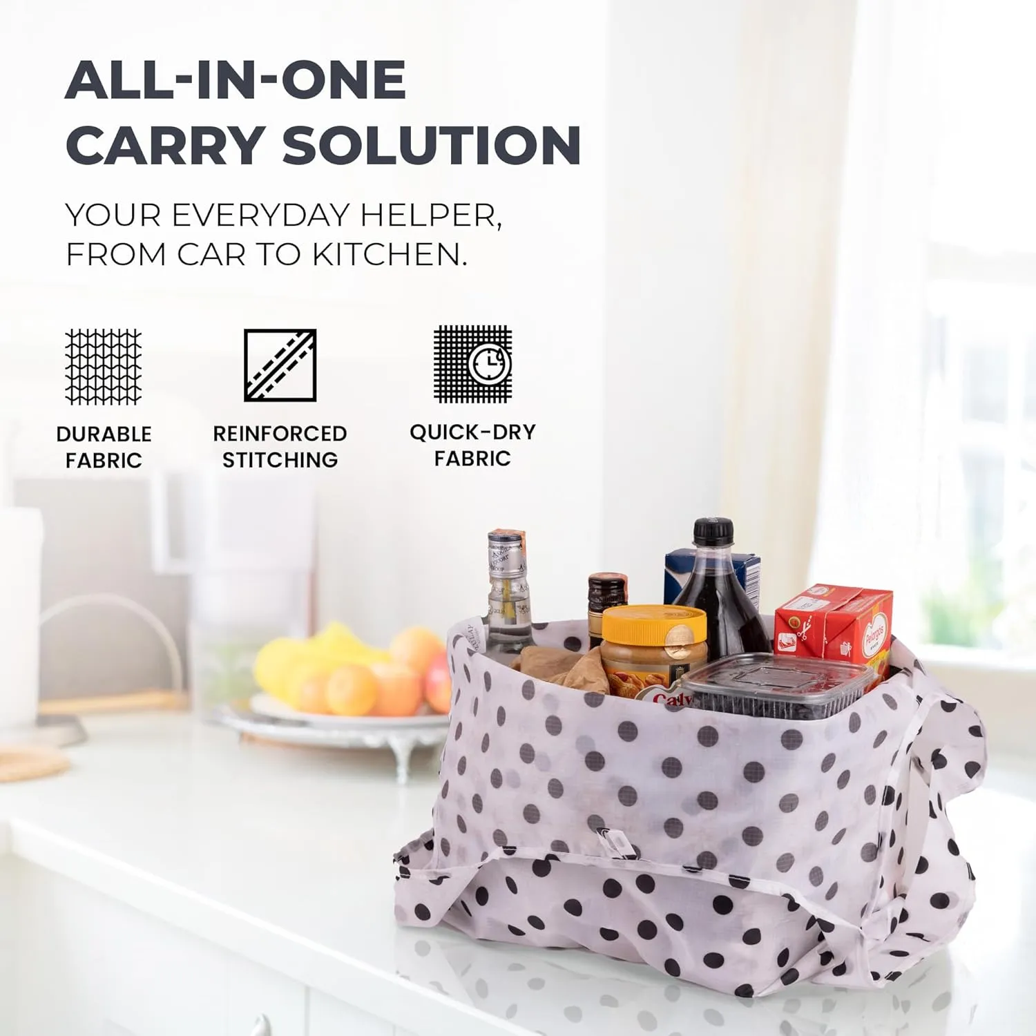Zulay Kitchen 5 Pack 50 Pound Reusable Grocery Bags - Large Foldable Reusable Bags With Handles and Drawstring Bag - Durable Machine Washable Reusable Shopping Bags Foldable (Black & White Pattern)