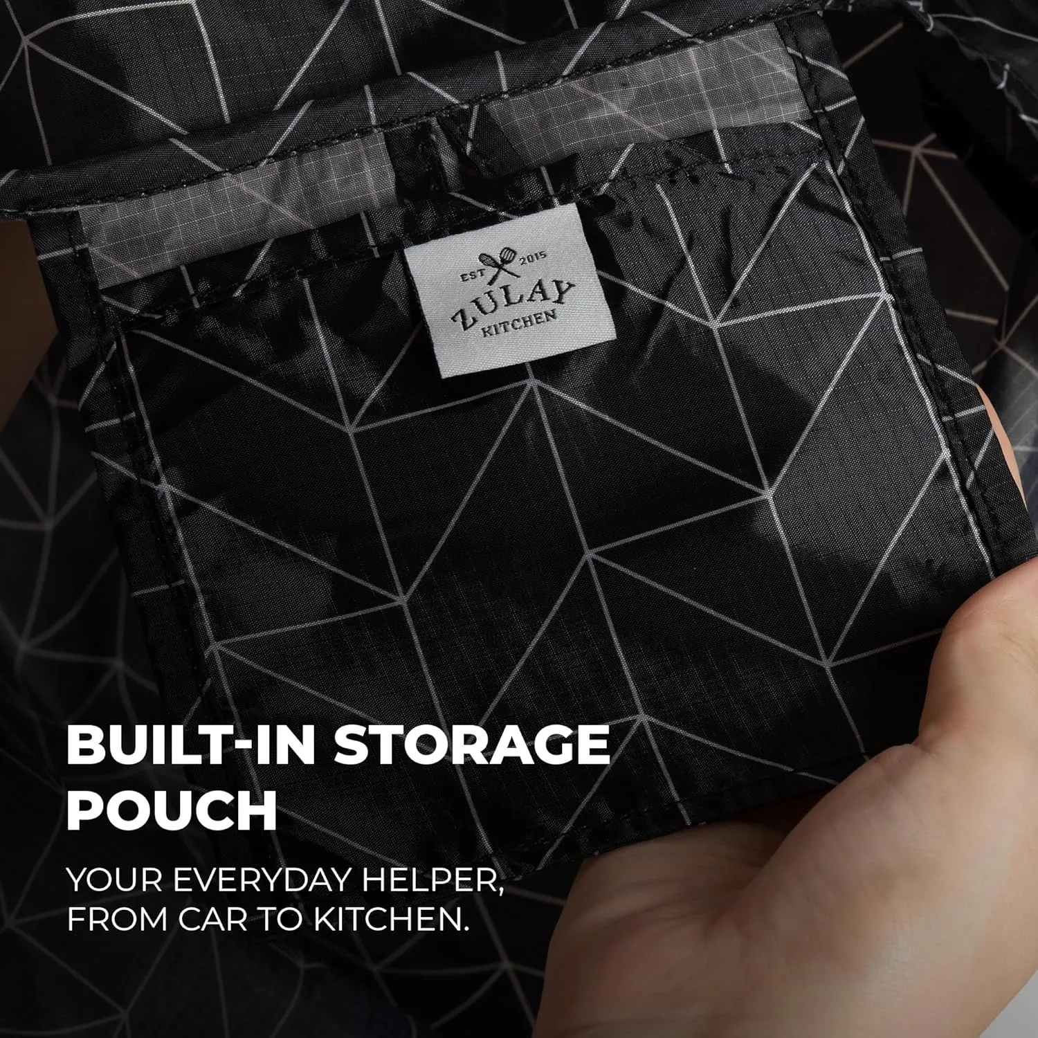 Zulay Kitchen 5 Pack 50 Pound Reusable Grocery Bags - Large Foldable Reusable Bags With Handles and Drawstring Bag - Durable Machine Washable Reusable Shopping Bags Foldable (Black & White Pattern)