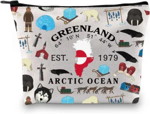 Zuo Bao Greenland Landmarks Greenland Lover Gifts Greenlander Flag Gift Greenland Souvenir Greenland Travel Polar Bear Makeup Bag (GREENLAND)